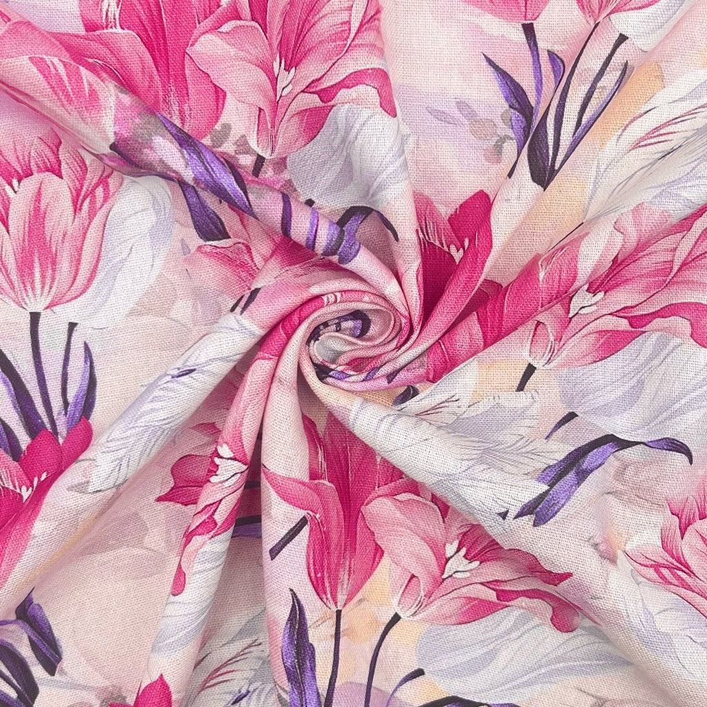 Soft Tulip Garden Linen Blend Fabric