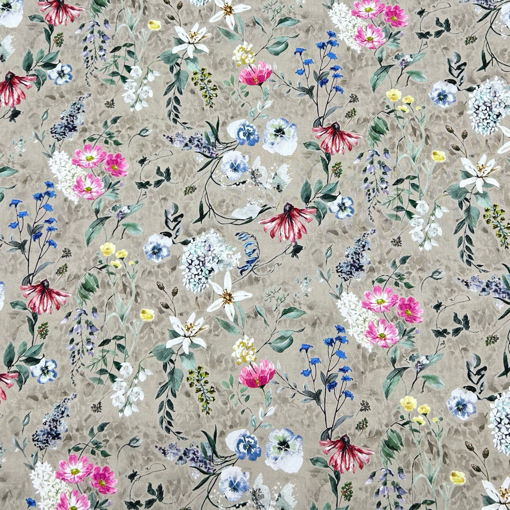 Watercolour Floral Rose &amp; Hubble Cotton Poplin Fabric - Pound Fabrics