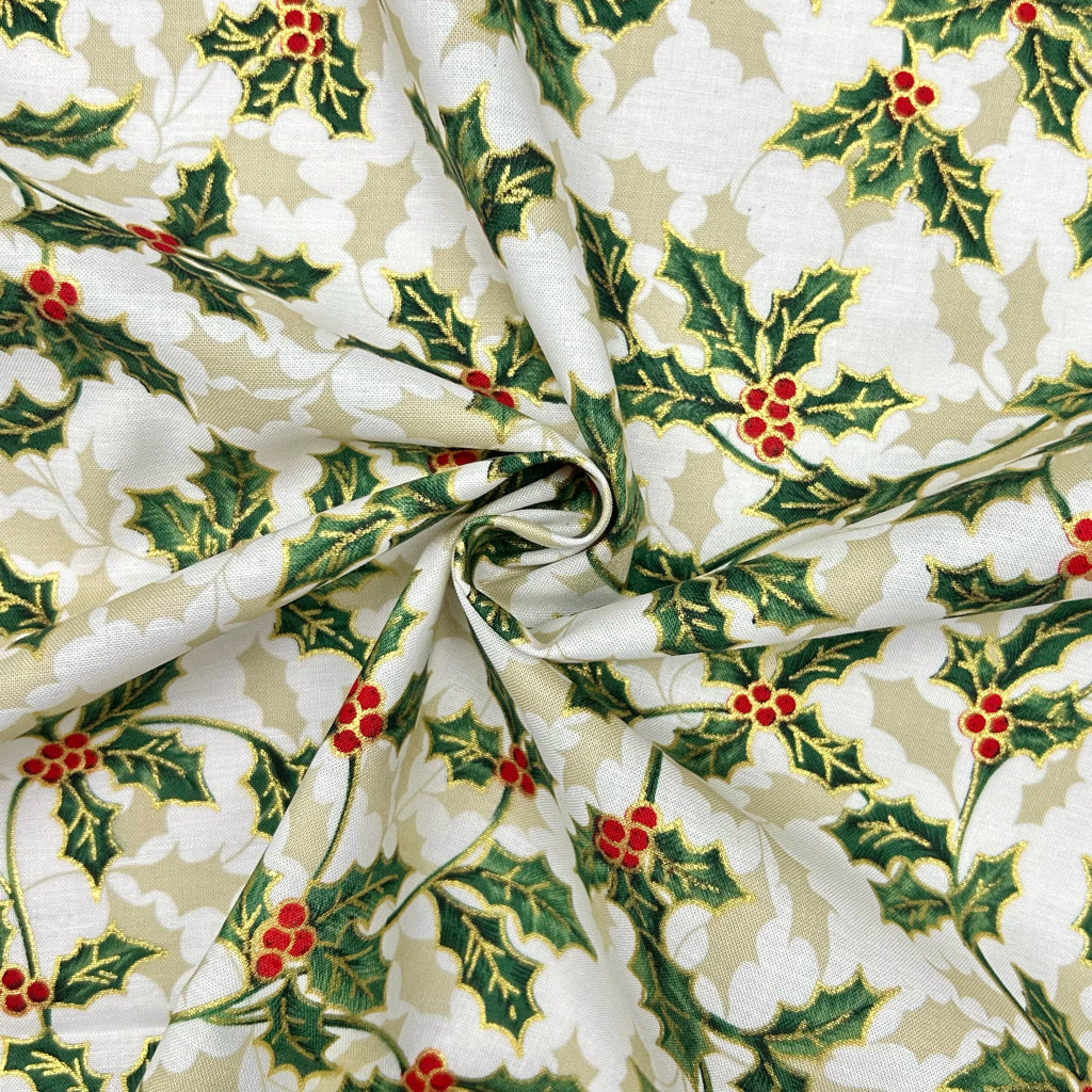 Winter Leaves Christmas Cotton Fabric