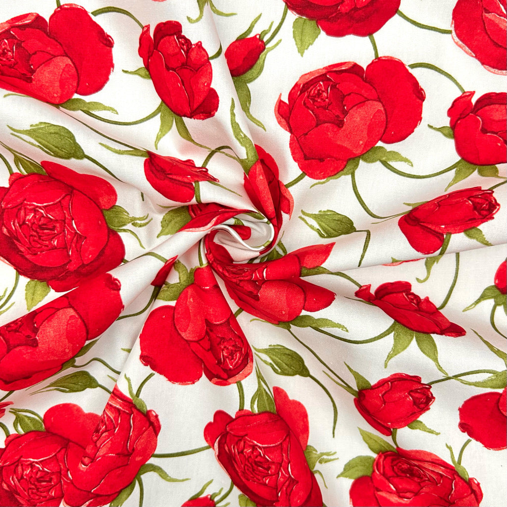 Evening Roses Rose & Hubble Cotton Poplin Fabric