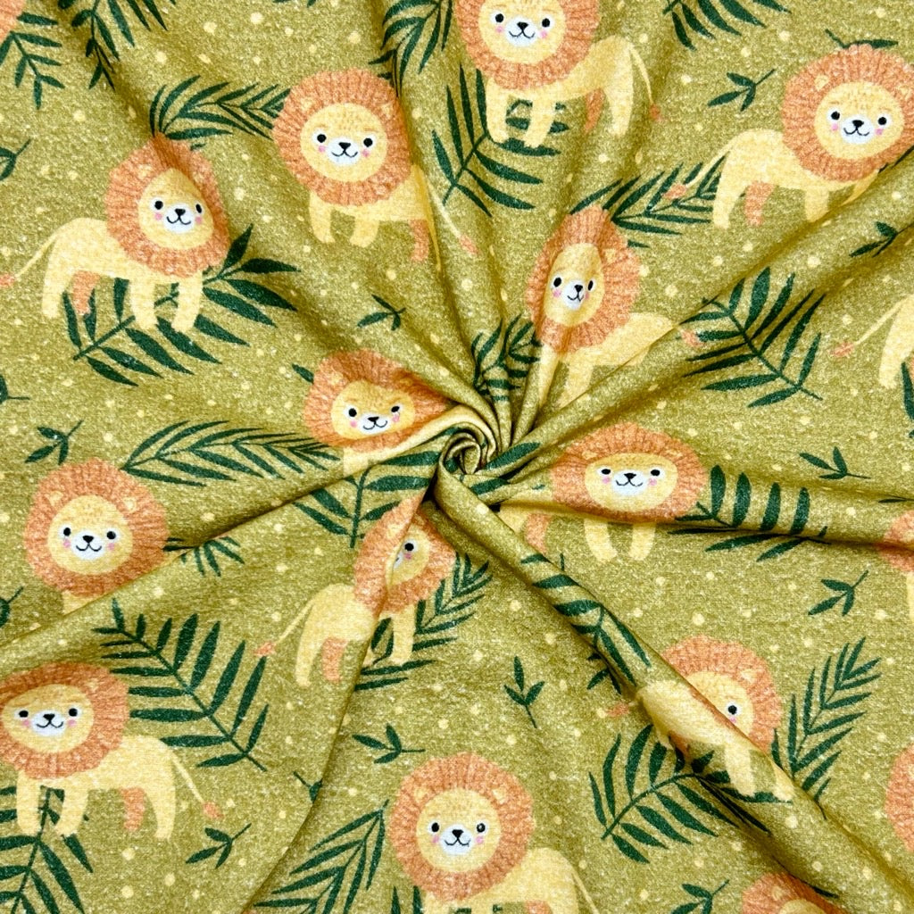 Lions and Leaves Brushed Cotton Fabric - Pound Fabrics