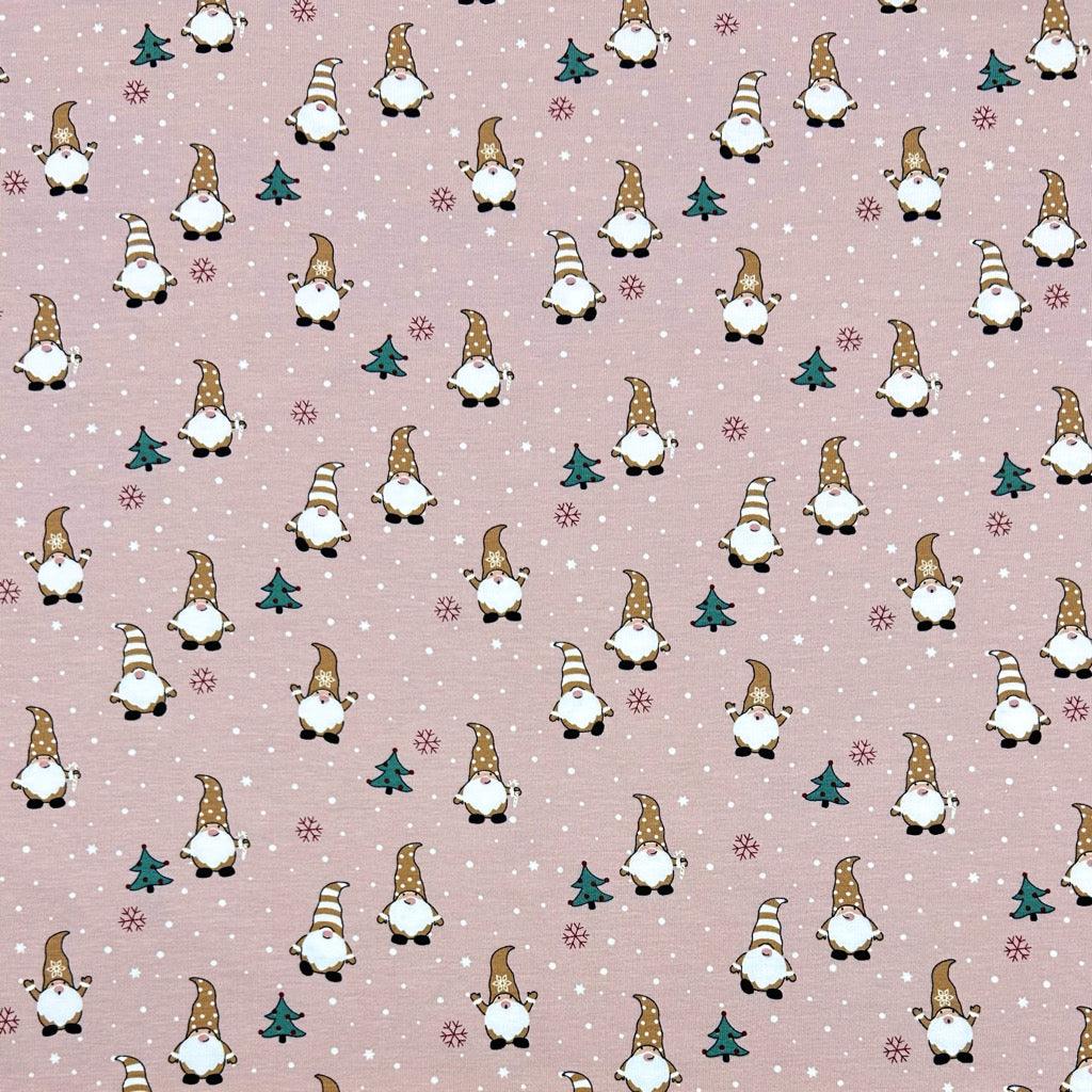 Christmas Gnomes Cotton Jersey Fabric - Pound Fabrics