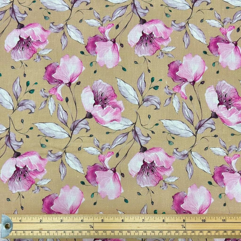 Pink Floral Linen Viscose Fabric - Pound Fabrics