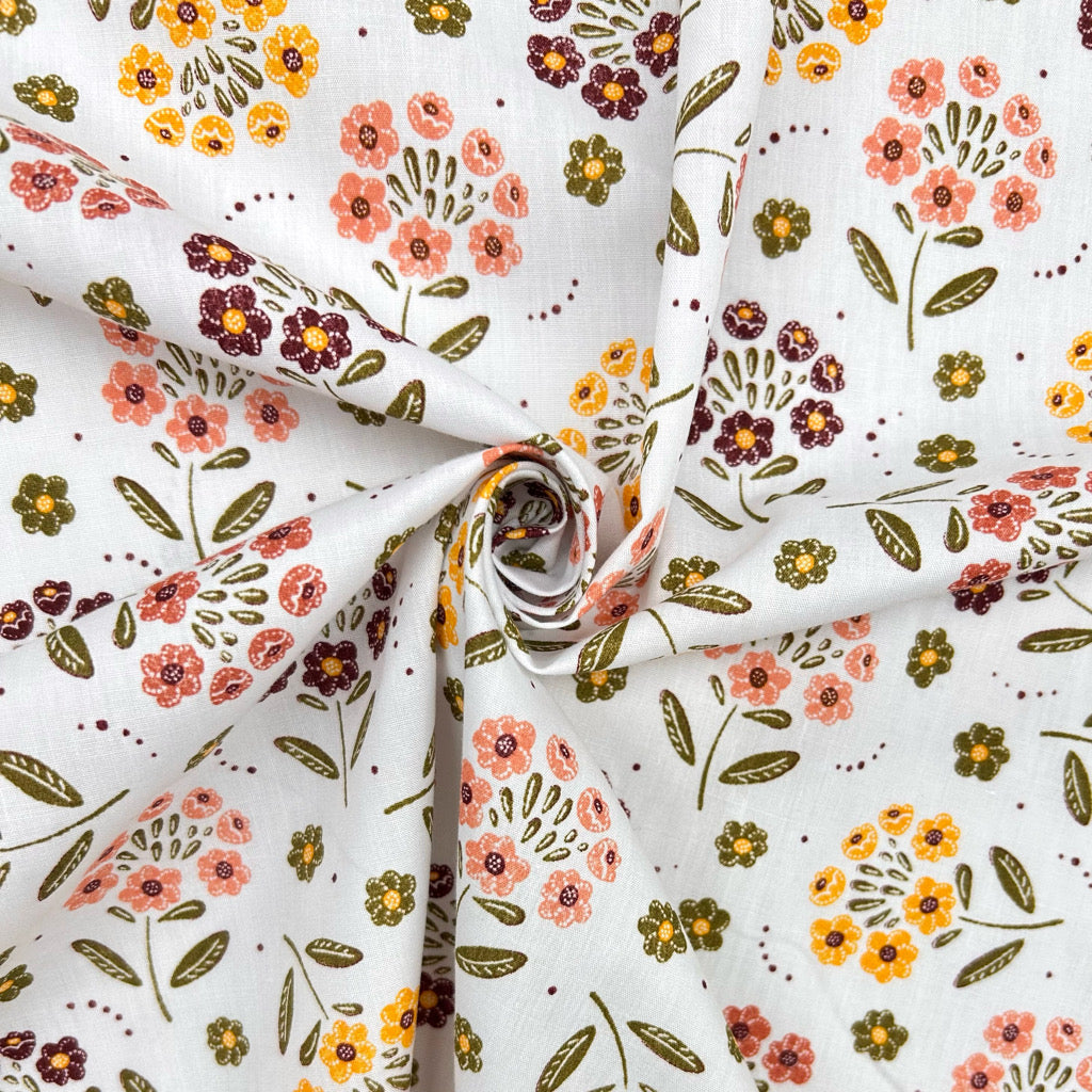 Retro Flowers Polycotton Fabric