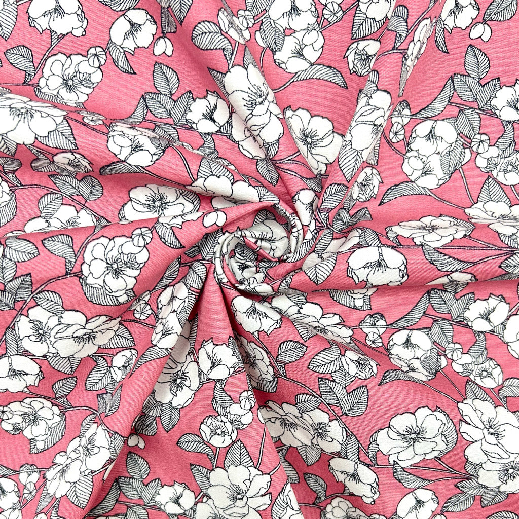 Dusky Vines Rose &amp; Hubble Cotton Poplin Fabric