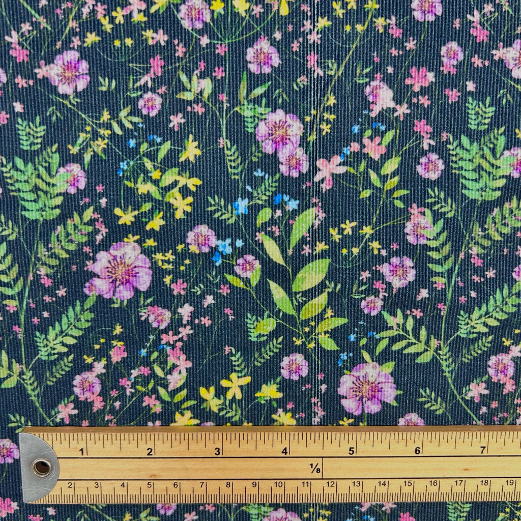 Shadow Garden on Navy Needlecord Fabric