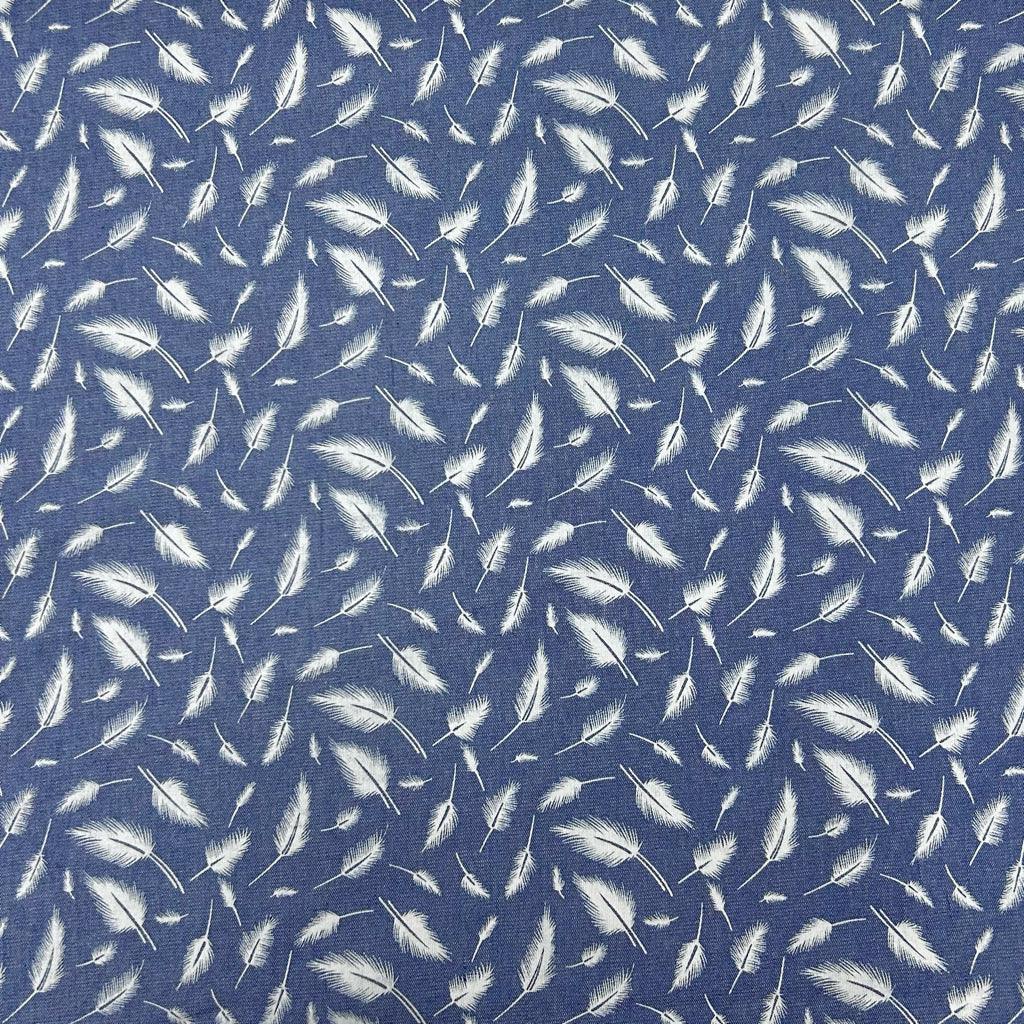 Falling Feathers Chambray Denim Fabric - Pound Fabrics