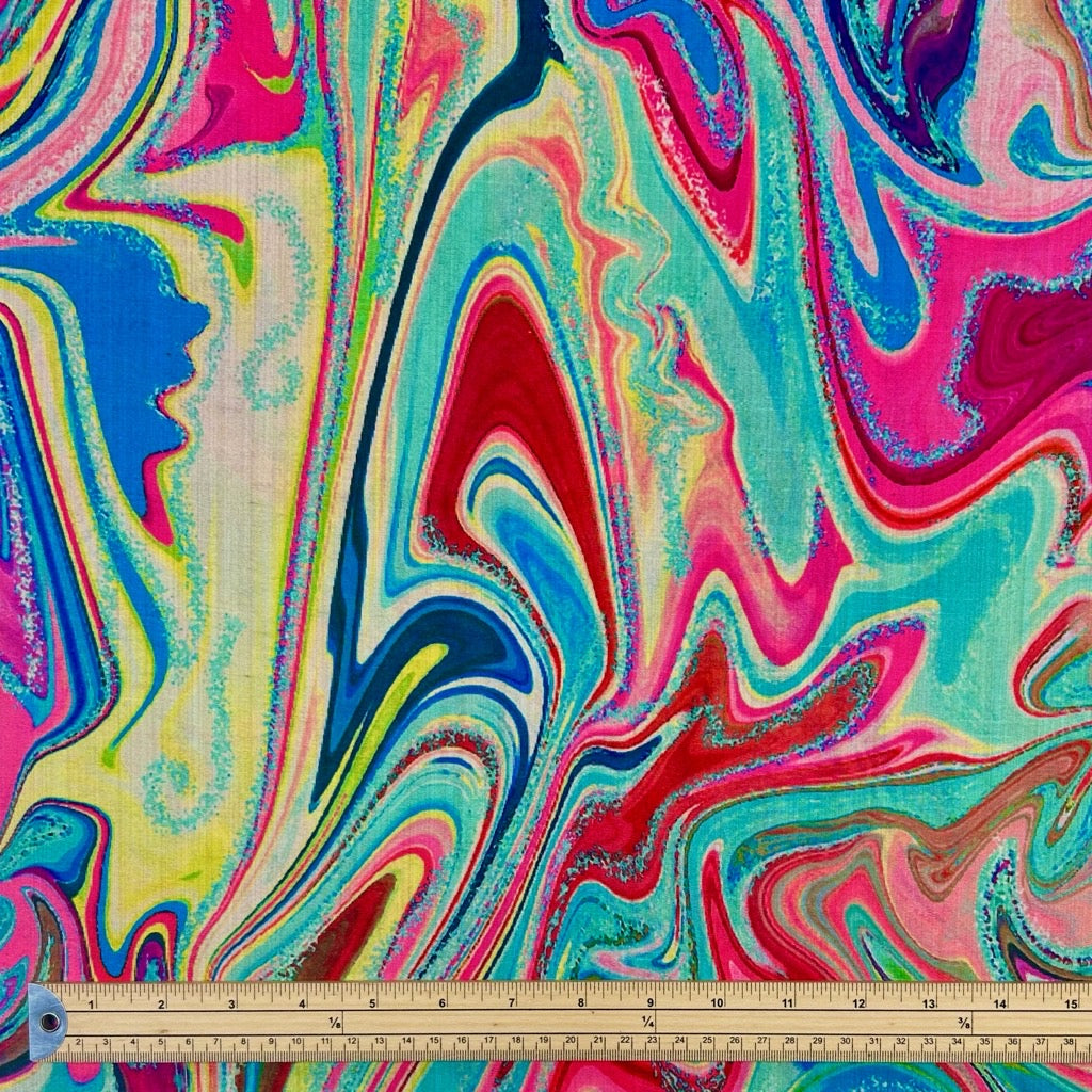Colourful Marble Faux Silk Fabric - Pound Fabrics