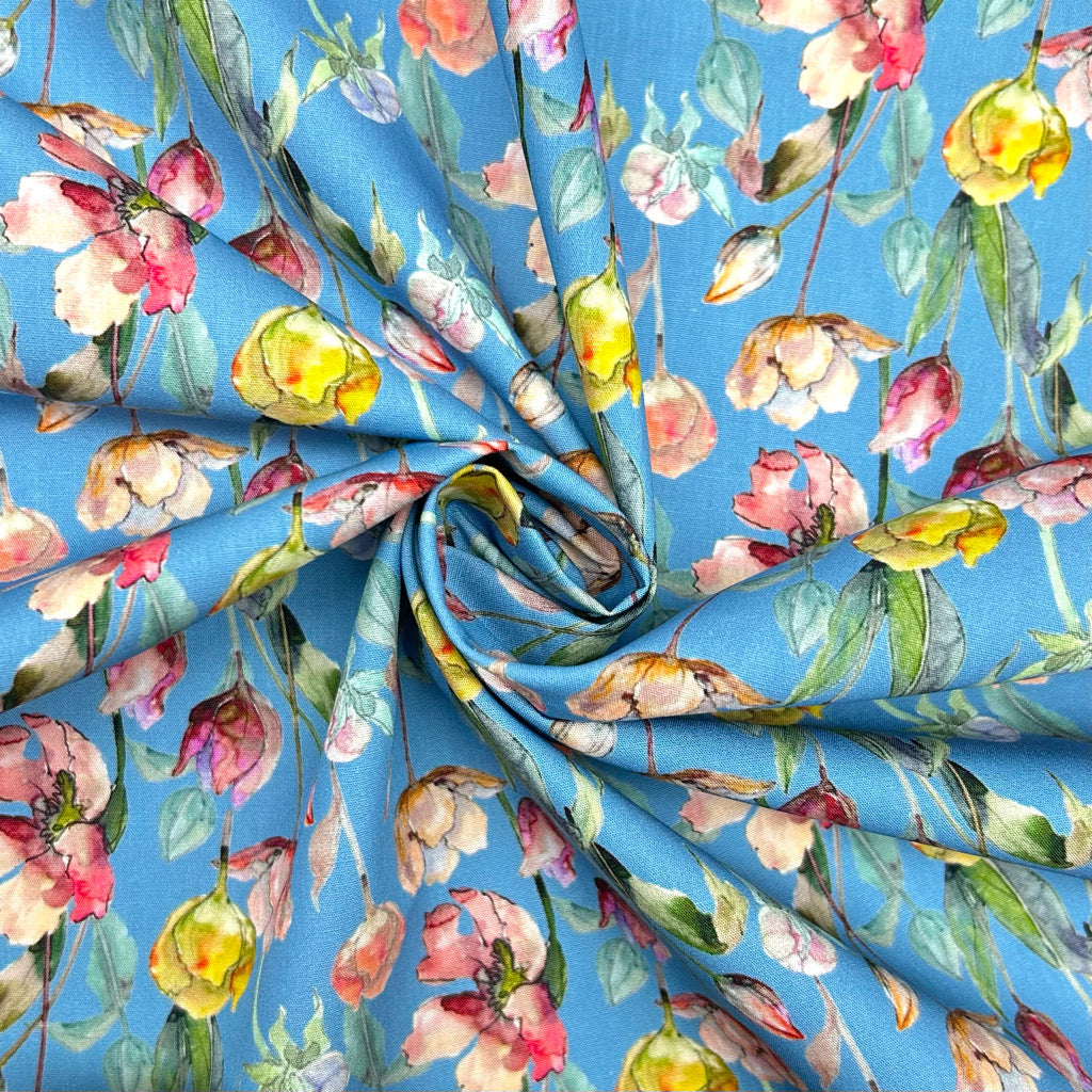 Wild Garden Meadow Rose & Hubble Cotton Poplin Fabric