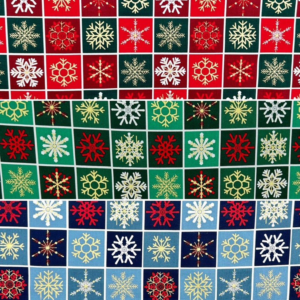 Snowflake Squares Christmas Cotton Fabric