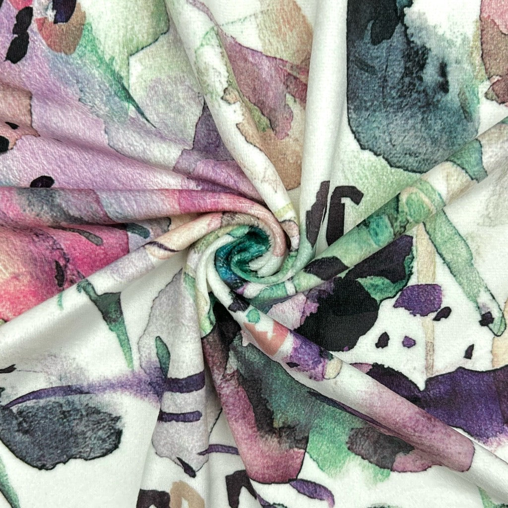 Ink Wash Bloom Stretch Velvet Fabric