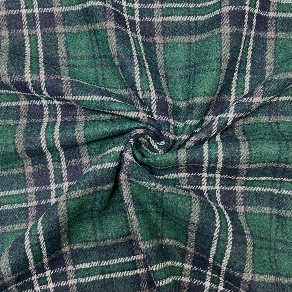 Bottle Green Checkered Wool Blend Fabric