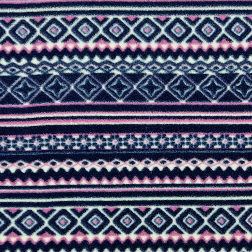 Navy/Pink Aztec Print Anti Pill Polar Fleece Fabric