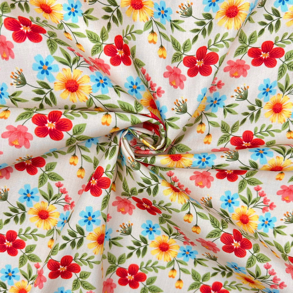Ditsy Folk Rose & Hubble Cotton Poplin Fabric