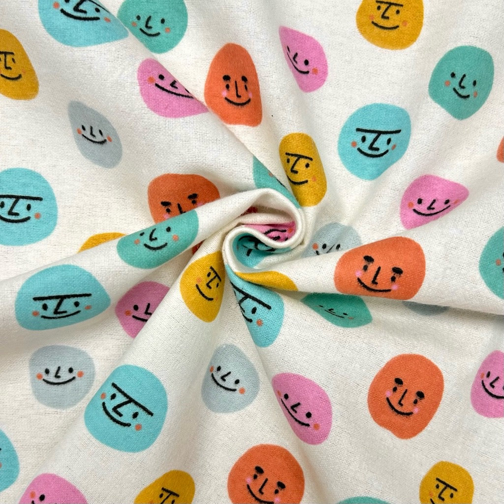 Smiley Faces Brushed Cotton Blend Fabric