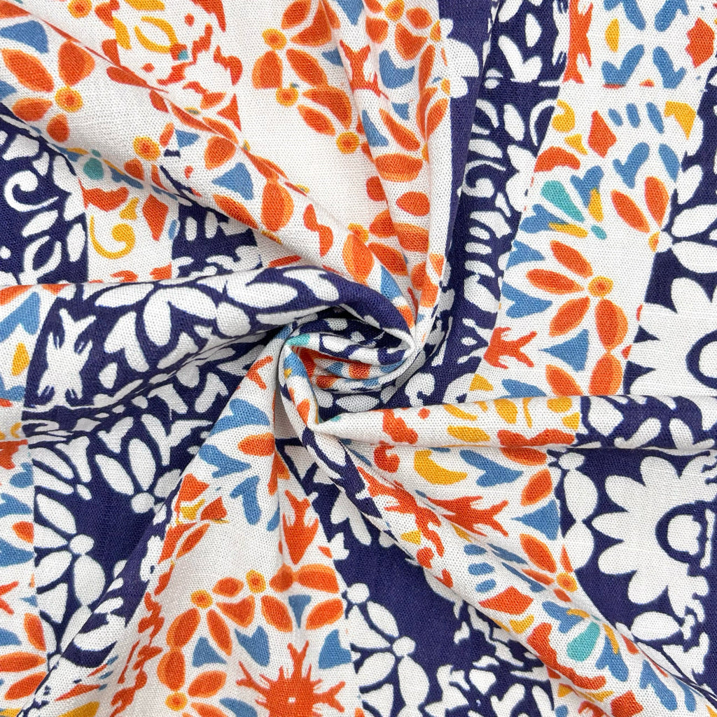 Vintage Mosaic Stretch Linen Mix Fabric