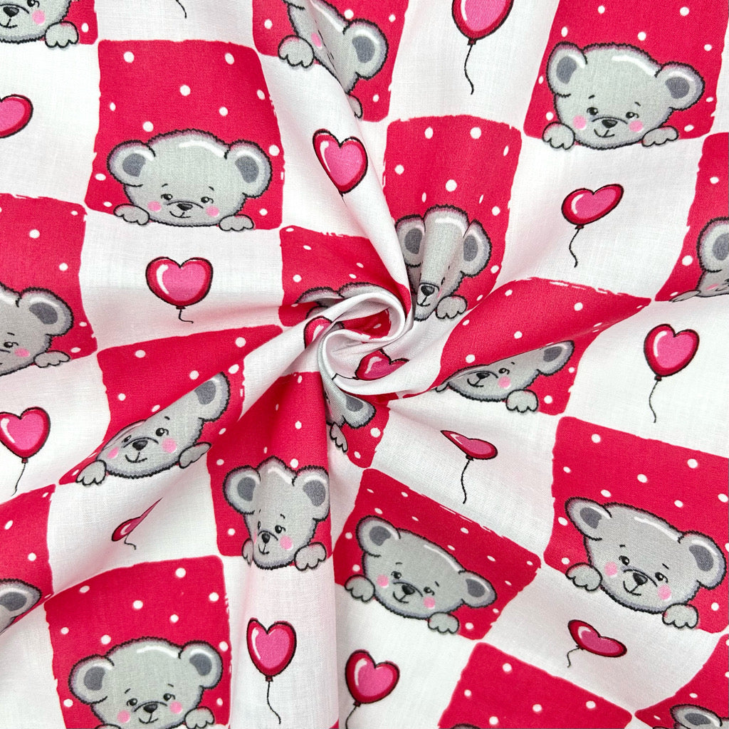 Teddy Heart Polycotton Fabric