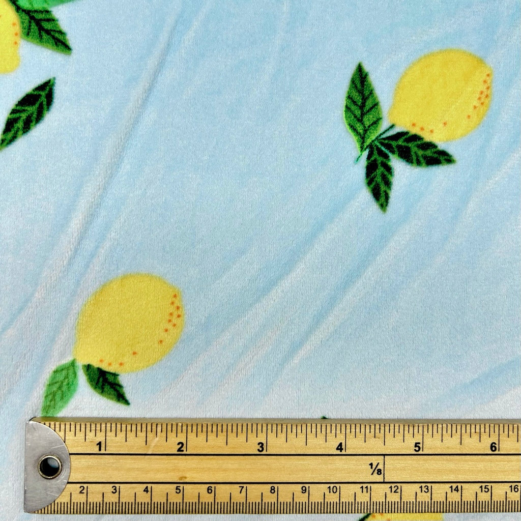 Lemons on Blue Fleece Jersey Fabric