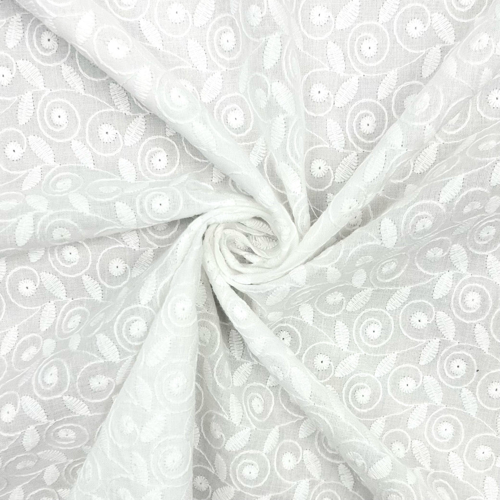Elegant Whirl White Embroidered Cotton Fabric #12
