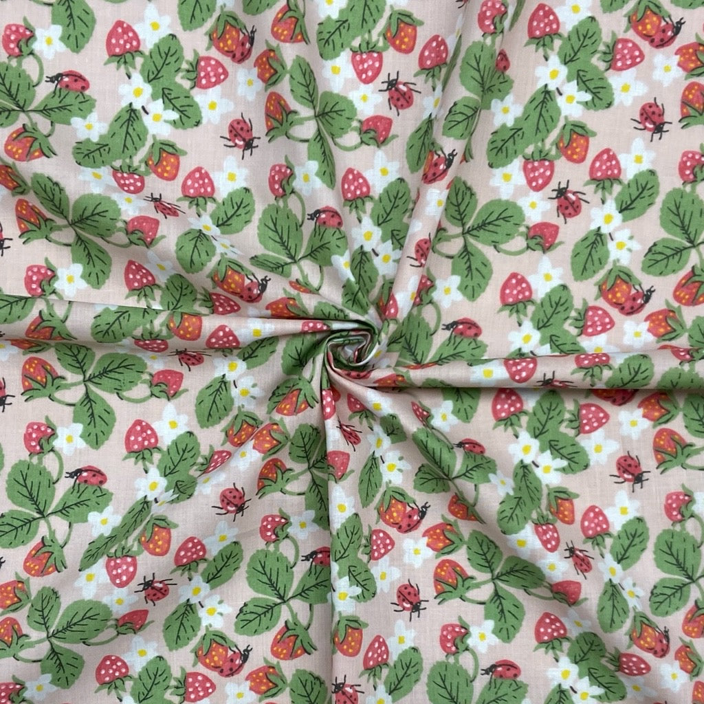 Ladybirds and Strawberries Polycotton Fabric