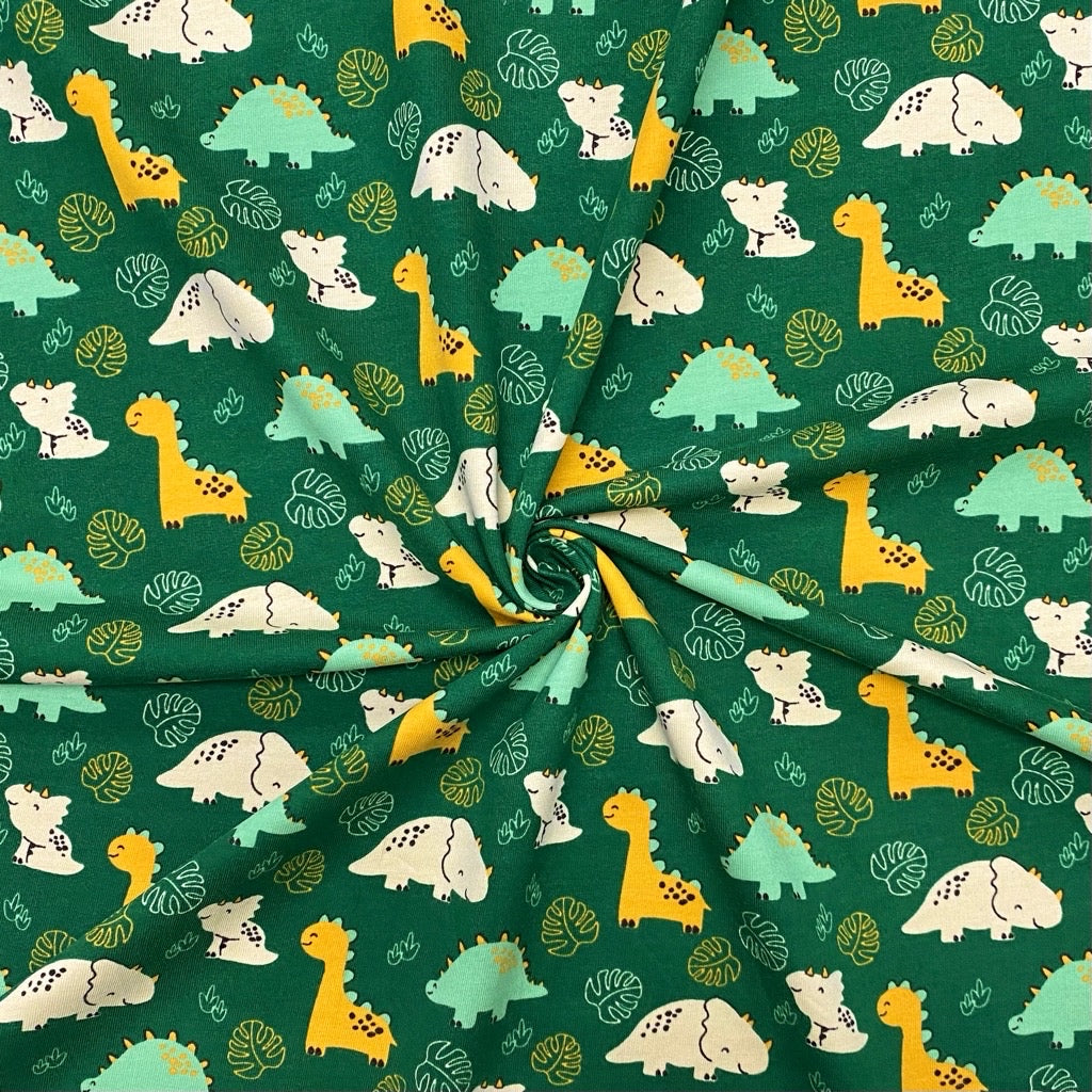 Smiling Dinosaurs French Terry Fabric