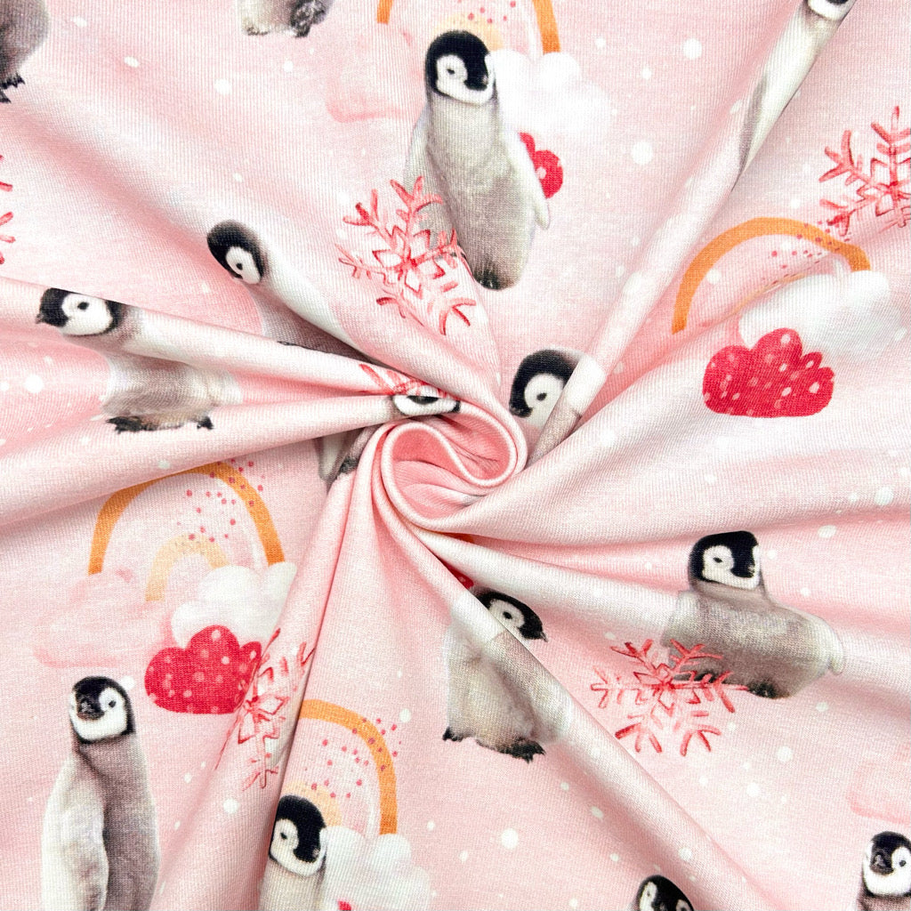 Snowy Penguins Cotton Jersey Fabric