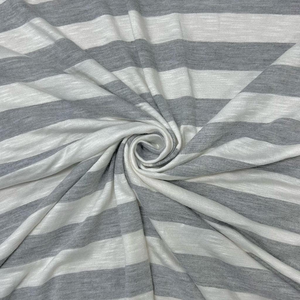 Grey and Ivory Striped Knit Fabric - Pound Fabrics