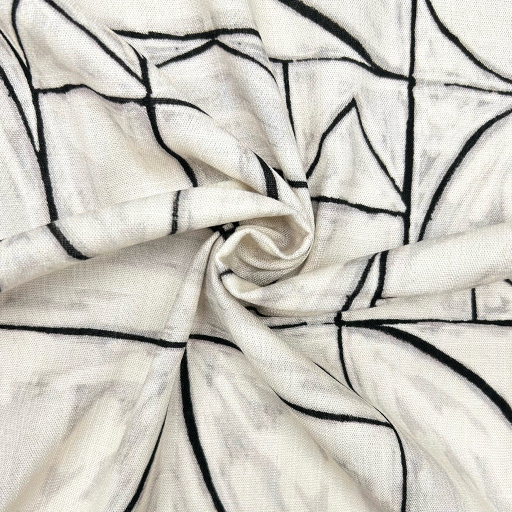 Abstract Block Stretch Linen Mix Fabric