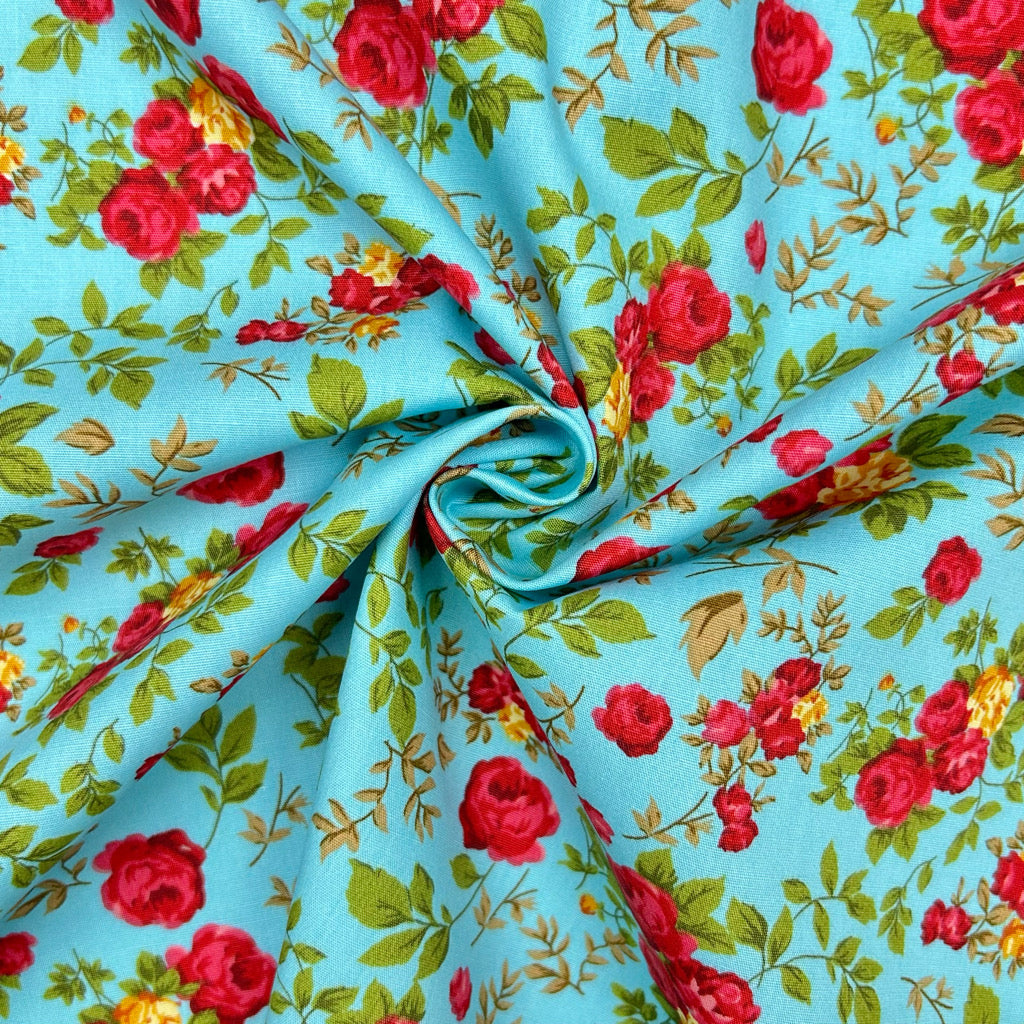 Garden Roses Rose & Hubble Cotton Poplin Fabric