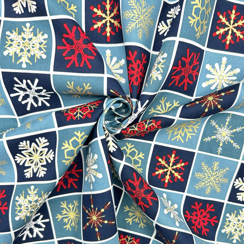 Snowflake Squares Christmas Cotton Fabric