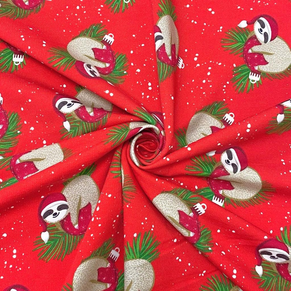 Xmas Sloths French Terry Fabric - Pound Fabrics