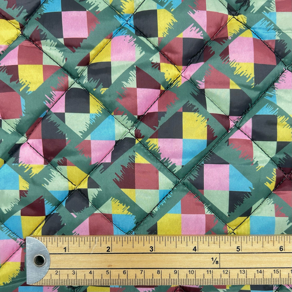 Abstract Check Quilted Polyester Fabric