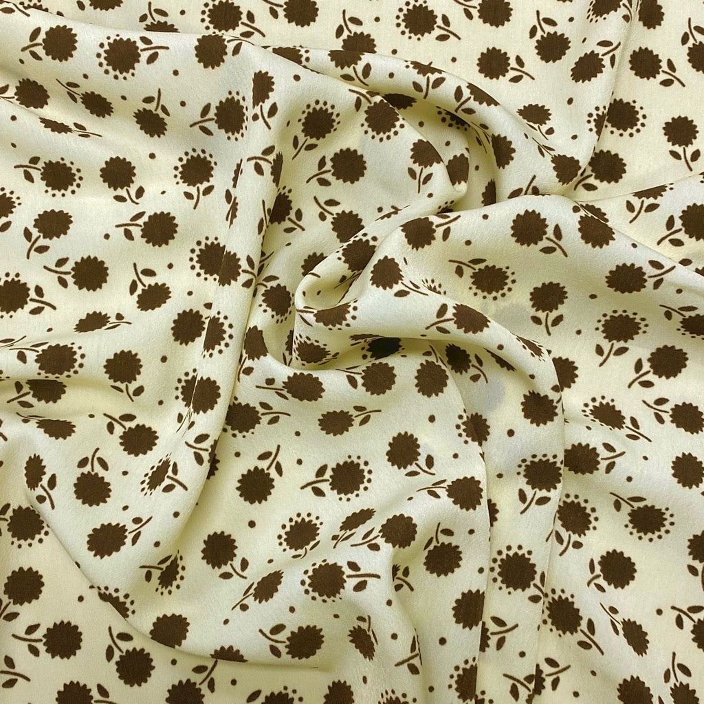 Brown Flowers on Cream Polyester Fabric