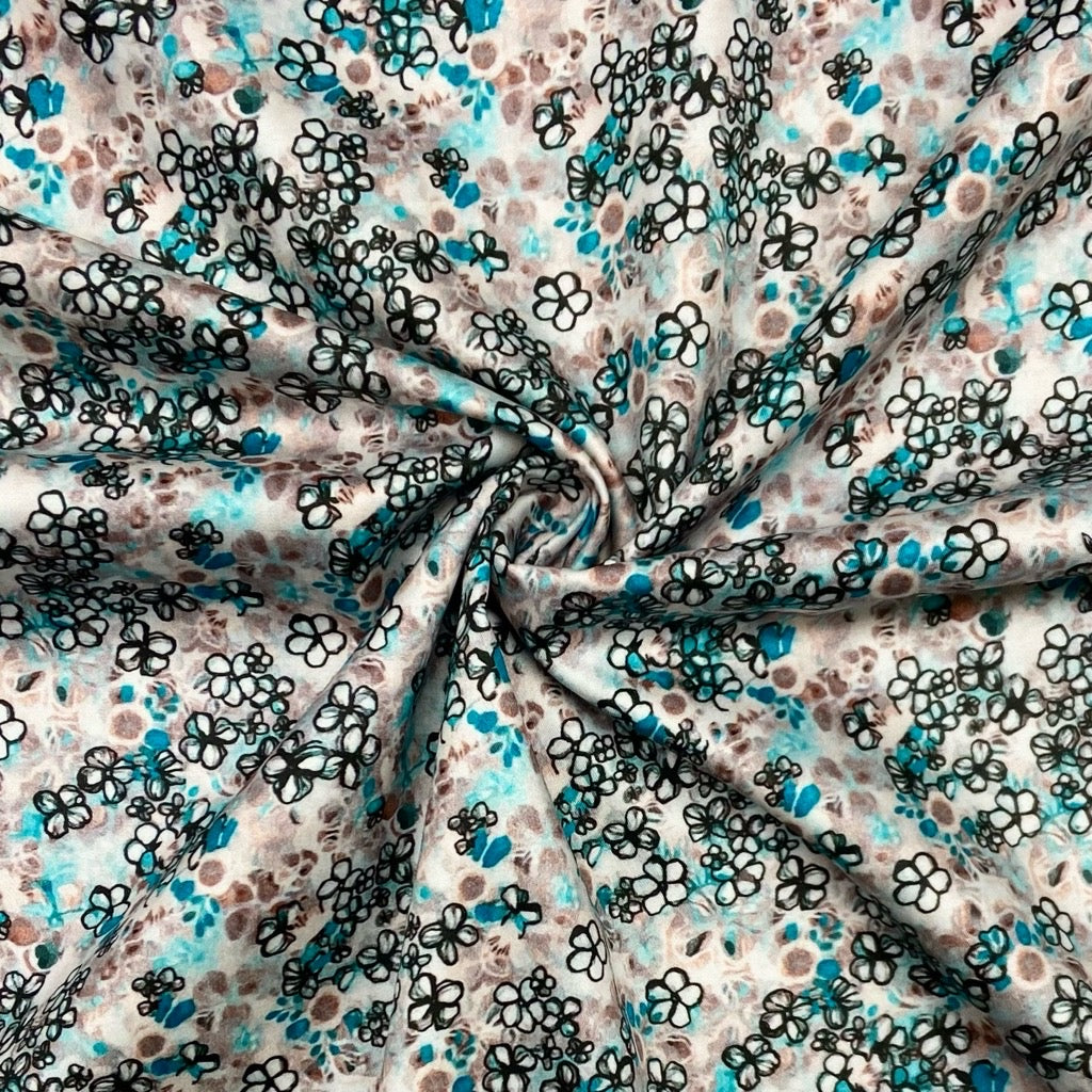 Ink Blossom Cotton Satin Fabric