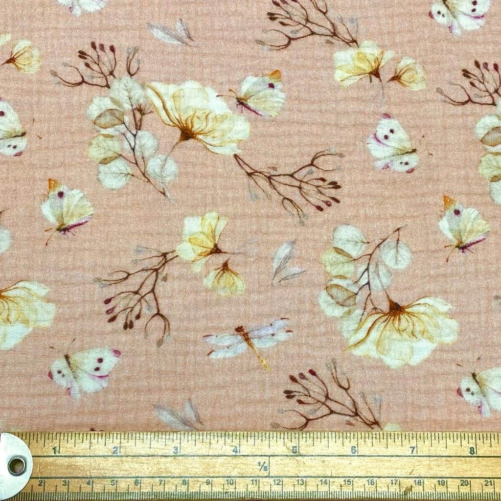 Flowers and Butterflies Double Gauze Fabric