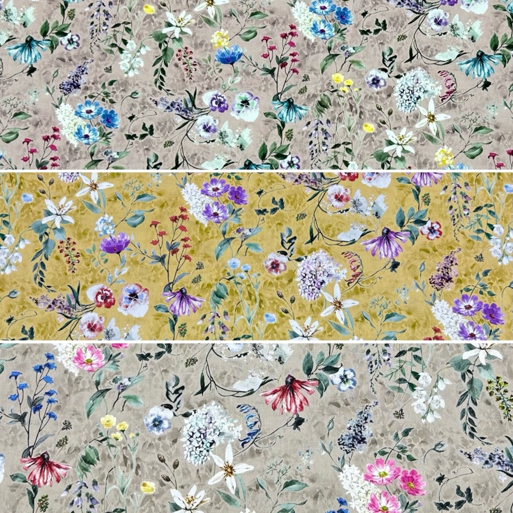 Watercolour Floral Rose &amp; Hubble Cotton Poplin Fabric - Pound Fabrics