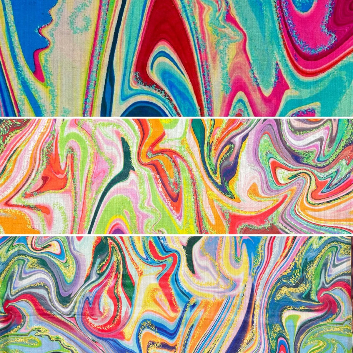 Buy Colourful Marble Faux Silk Fabric for Sewing, Dressmaking & Crafts - Pound Fabrics