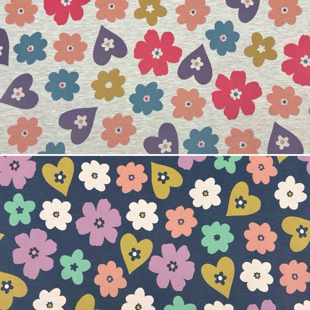 Flowers and Hearts Cotton Jersey Fabric