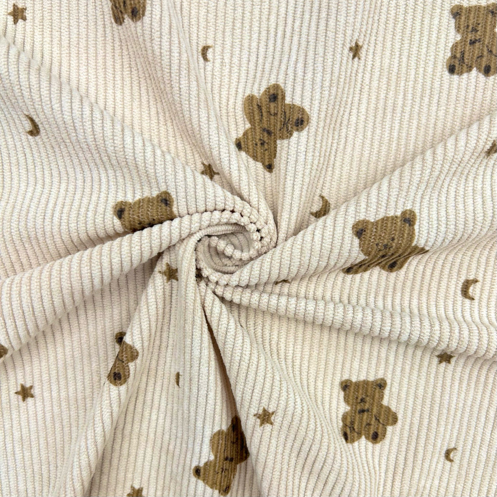 Teddy Dreamland on Beige Stretch Corduroy Fabric
