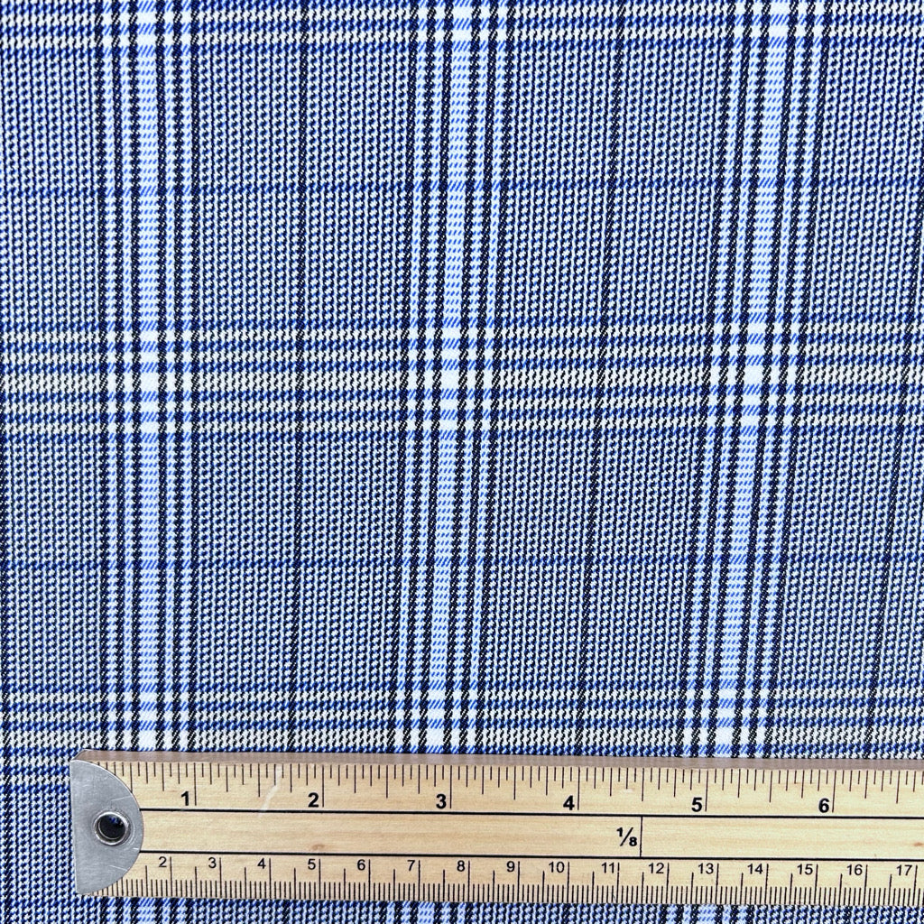 Blue Checkered Stretch Suiting Fabric
