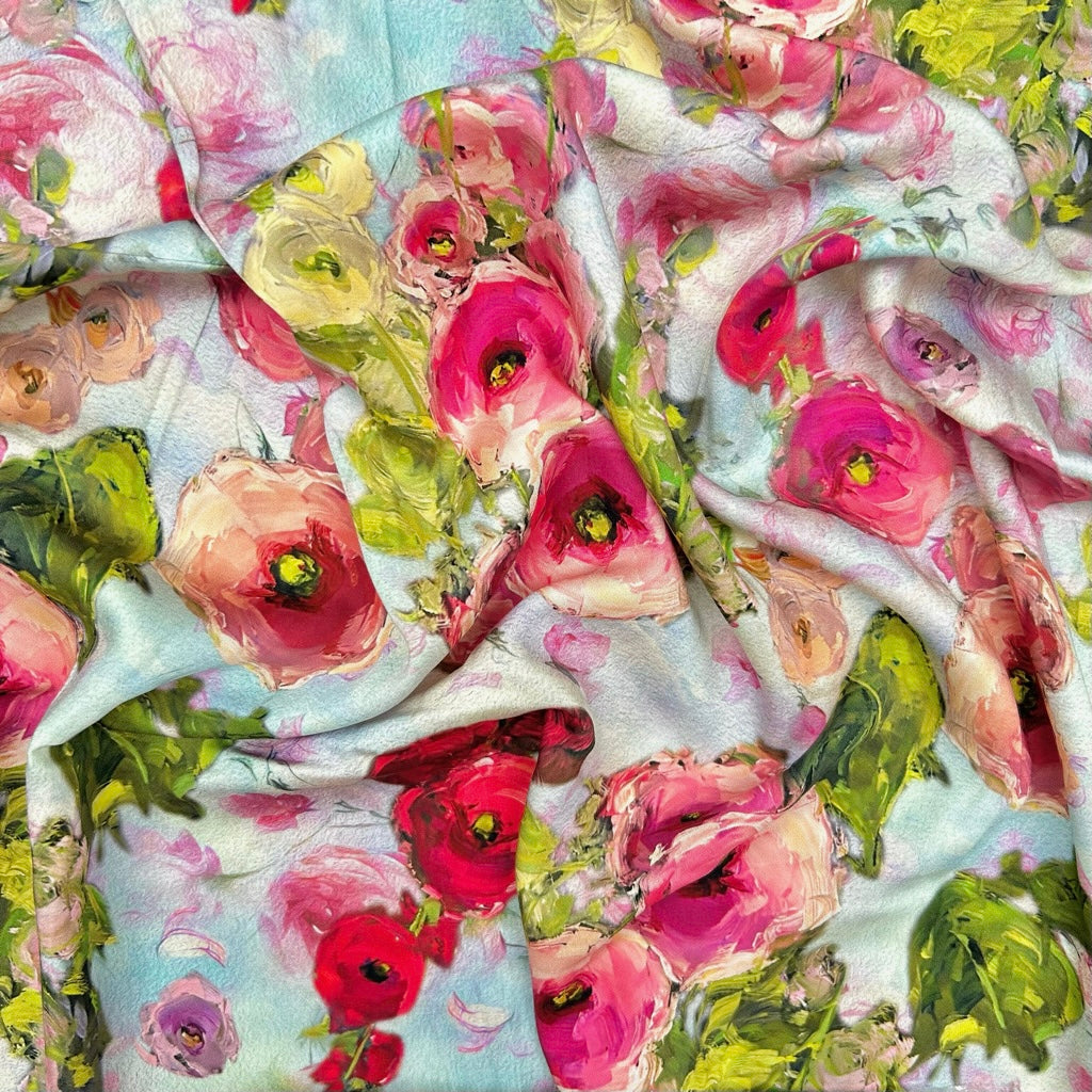 Romantic Garden Viscose Satin Fabric