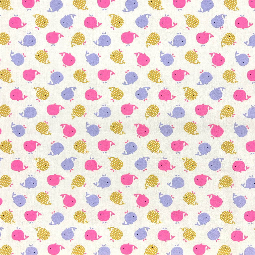 Playful Whales Cotton Poplin Fabric