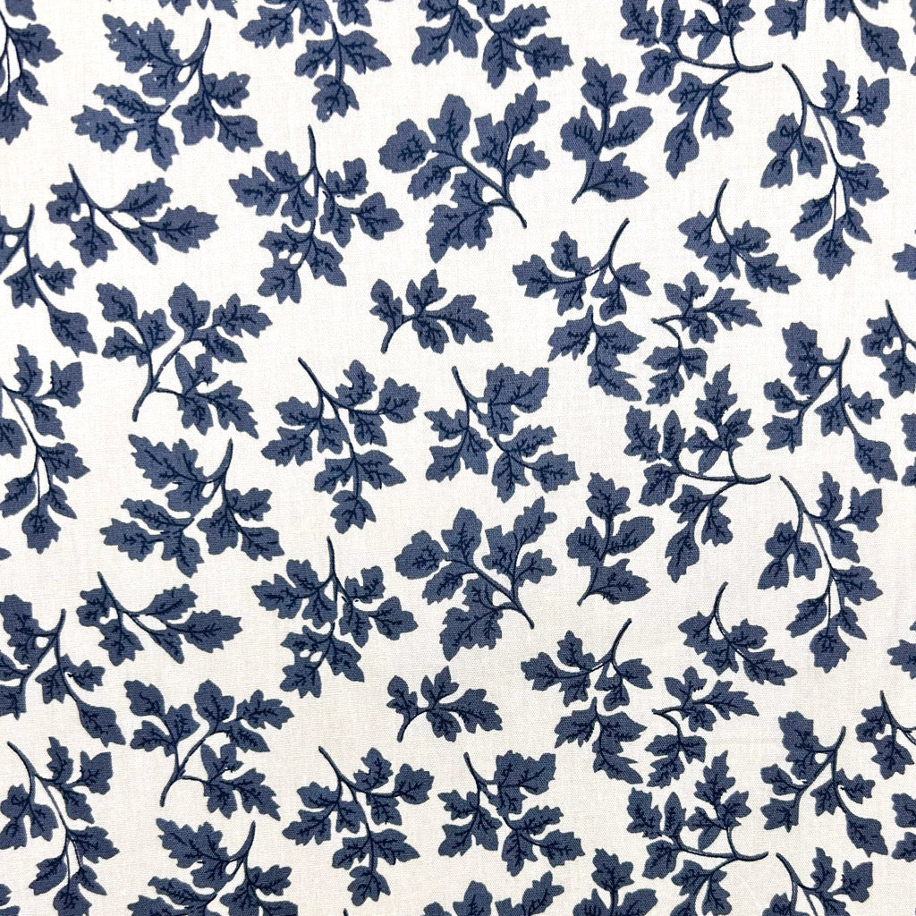 Blue Flowers on Ivory Cotton Poplin Fabric