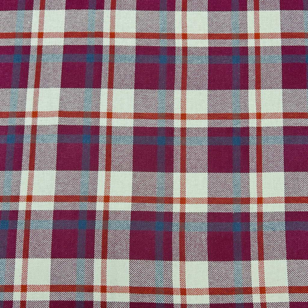Burgundy and Cream Check Brushed Cotton Fabric