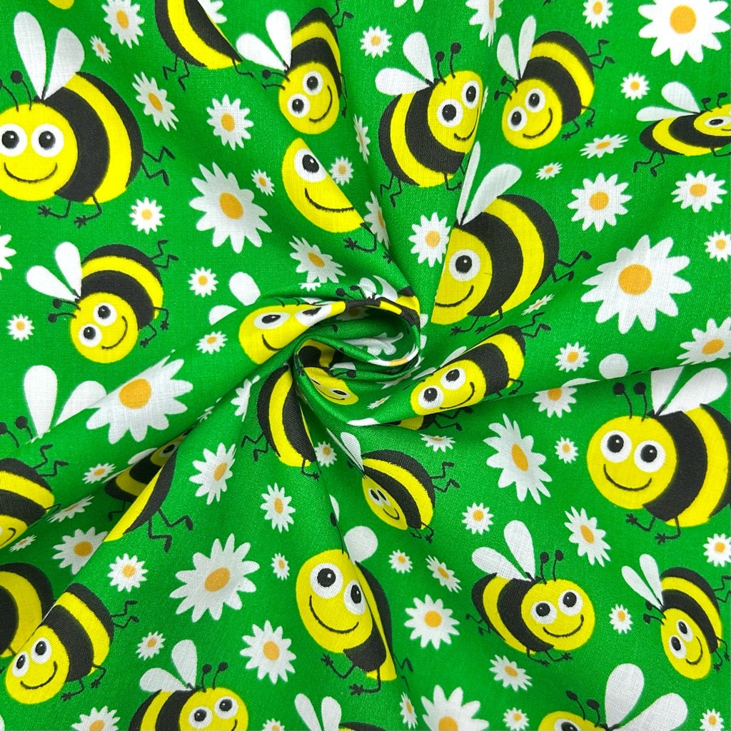 Bees and Daisies Polycotton Fabric