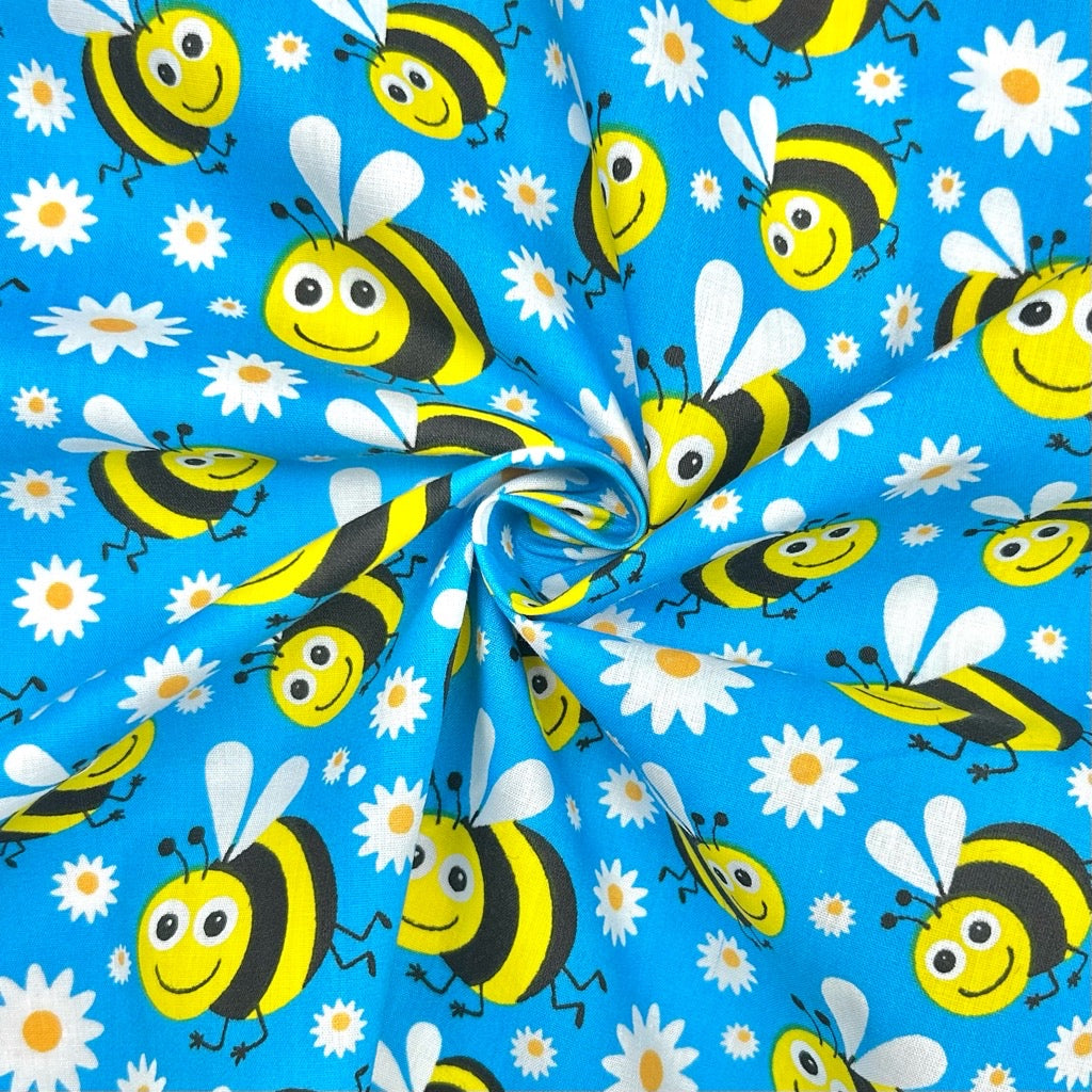 Bees and Daisies Polycotton Fabric