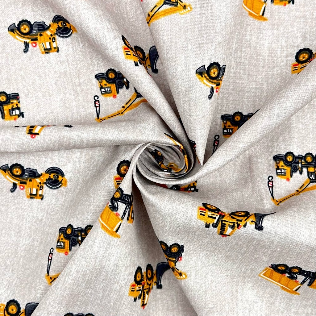 Construction Vehicles Cotton Poplin Fabric