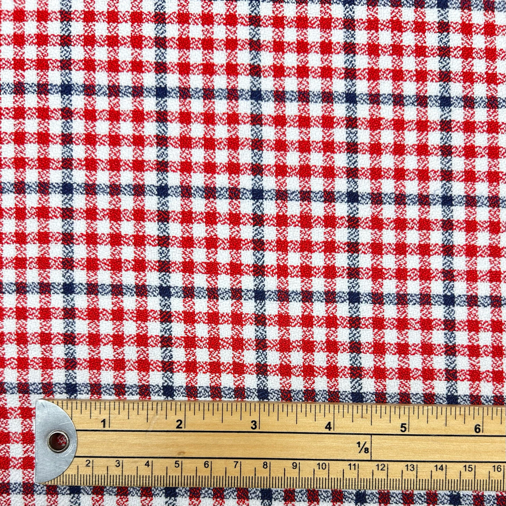 Navy and Red Mini Checkered Suiting Fabric