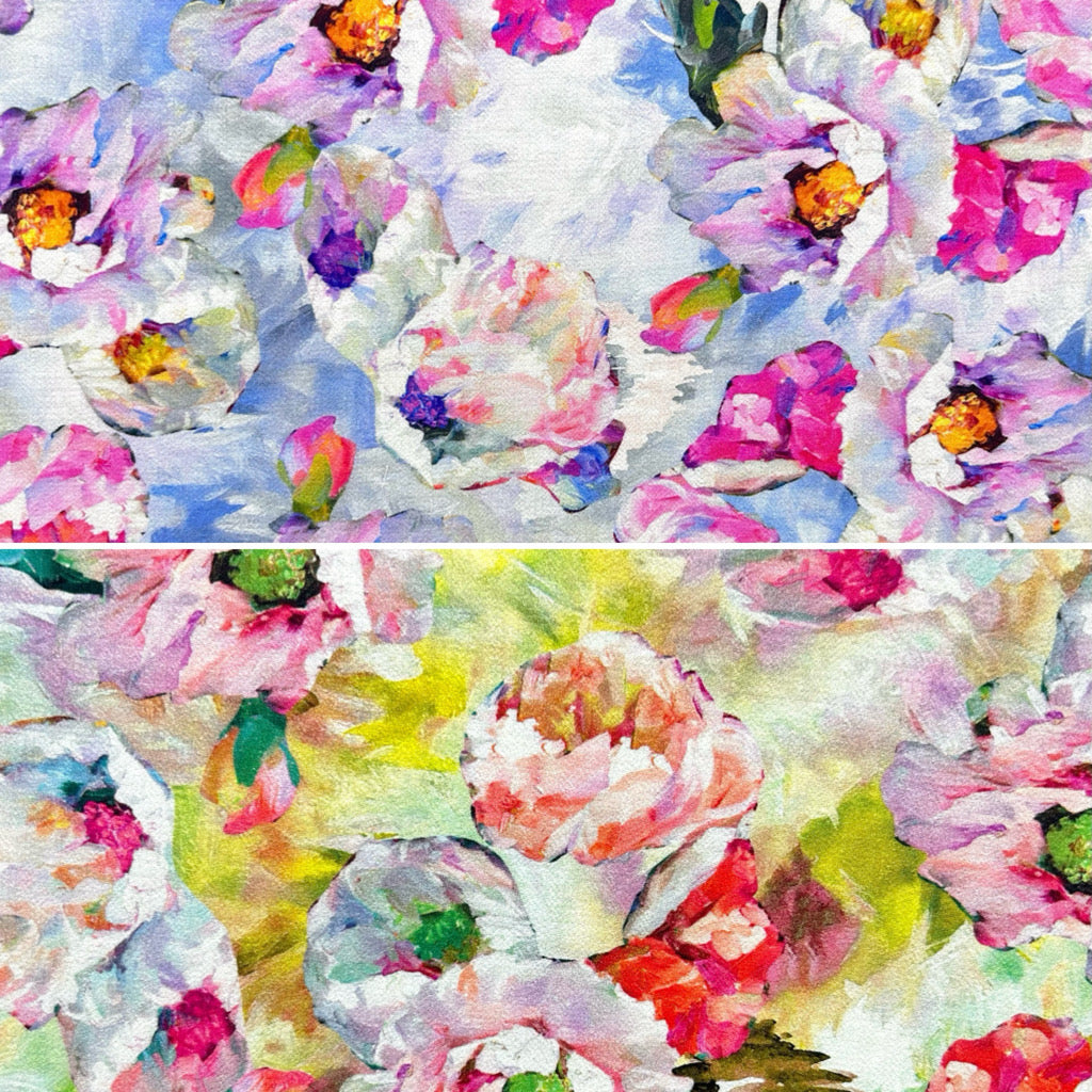 Painted Peonies Viscose Nylon Fabric