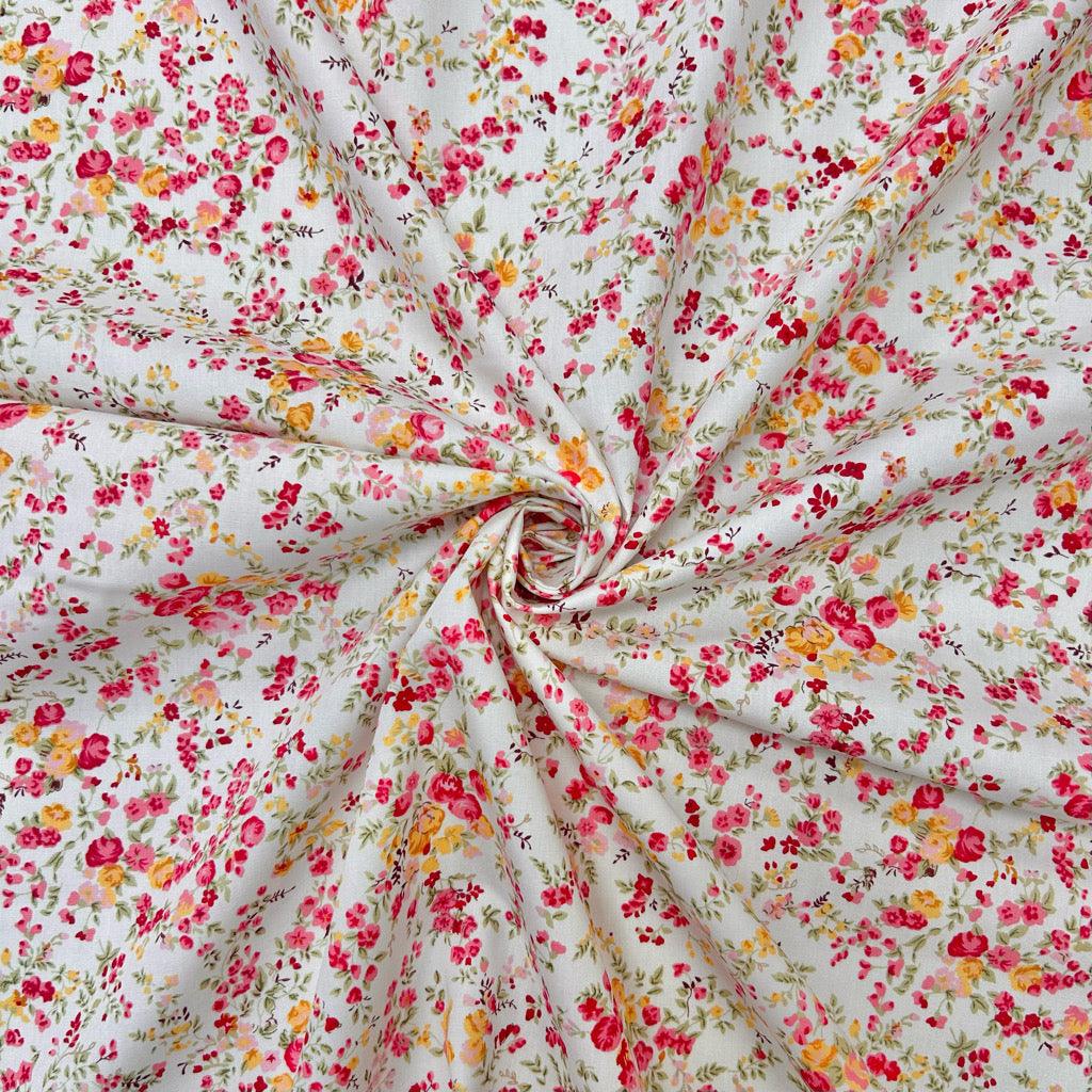 Mini Blooms Rose &amp; Hubble Cotton Poplin Fabric